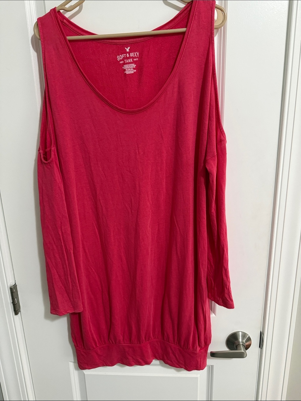 American Eagle Outfitters Soft & Sexy Cold-Shoulder Long Sleeve Top — Hot Pink